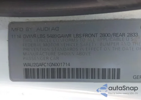 2016 Audi A7 3.0T Premium Plus z USA, uszkodzony, nr VIN WAU2GAFC1GN001714